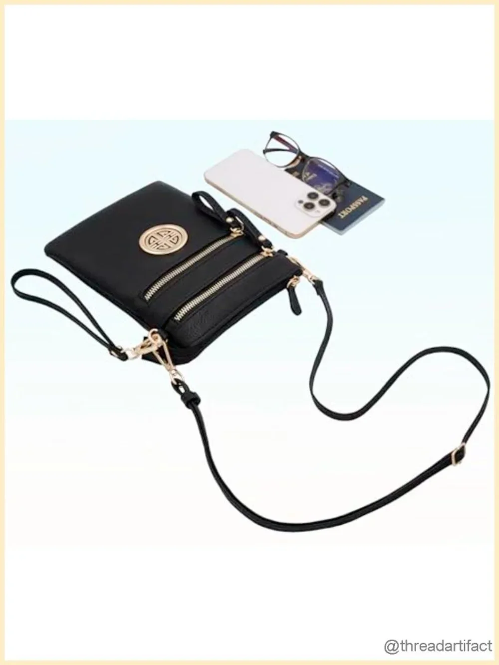 Faux Leather Multi-Zipper Crossbody Bag with Detachable Wristlet